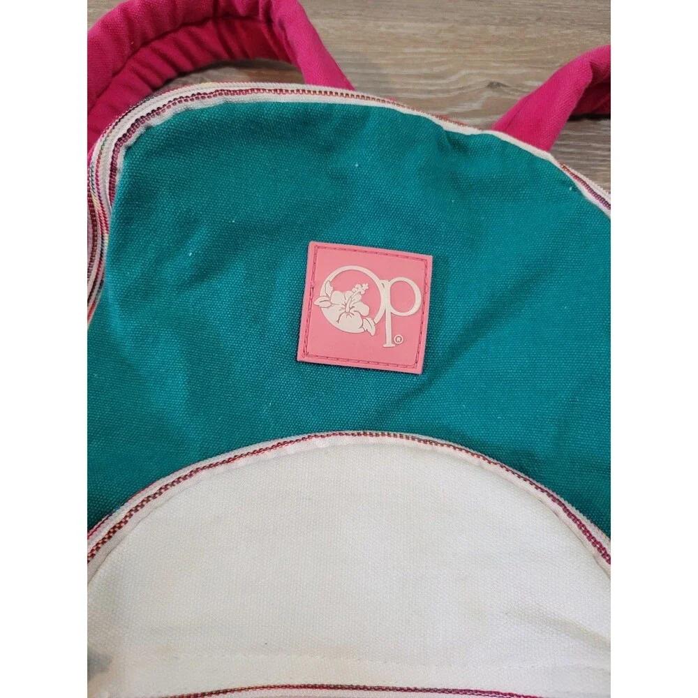 90s Vibrant Color Block Canvas Backpack Pink White Y2K Vintage Kiddiecore Indie